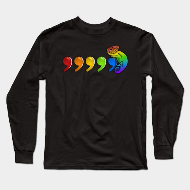 Comma Chameleon - rainbow Long Sleeve T-Shirt by Bowl of Surreal